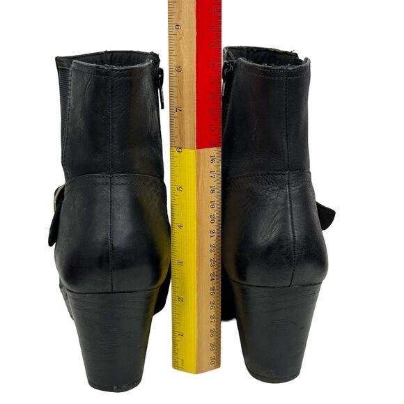 Womens Clarks Black Leather Studded Heeled Clogs Moto Buckle Boots Size 9.5 M - Picture 6 of 9